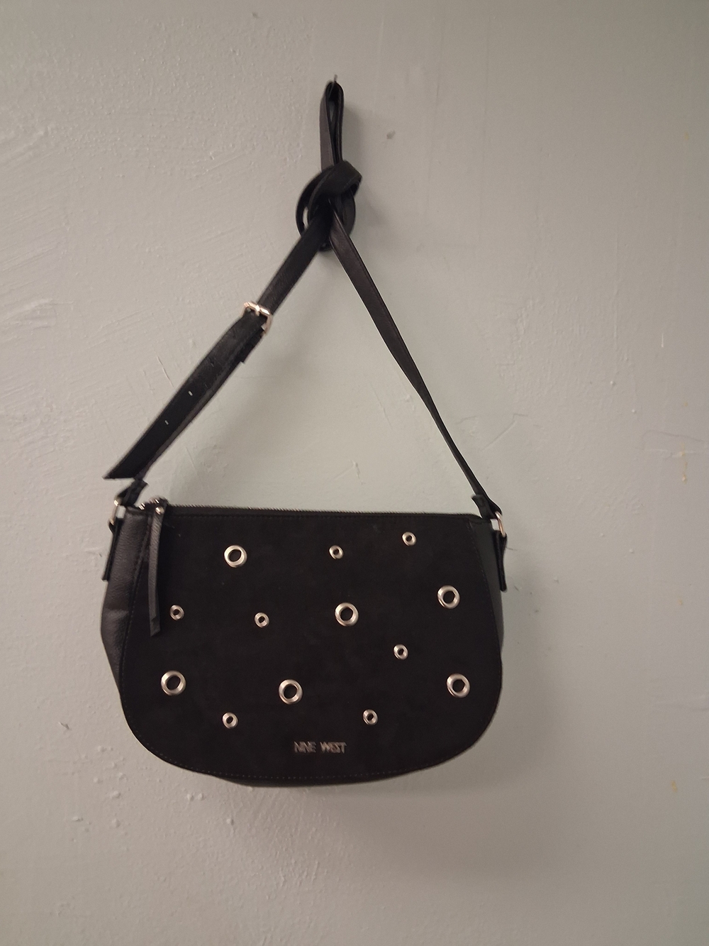 Nine West Black Shoulder Bag with Silver Eyelets